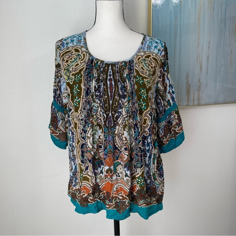 Bila Womens Shirt 3/4 Sleeve Peasant Blouse Top Cold Shoulder. Size M